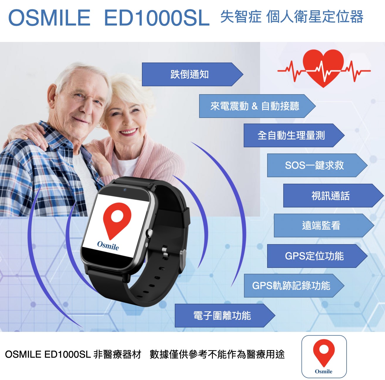 ED1000SL (L) 大鏡面高續航力跌倒求救定位手錶_來電震動時尚設計款 (原廠一年保固)